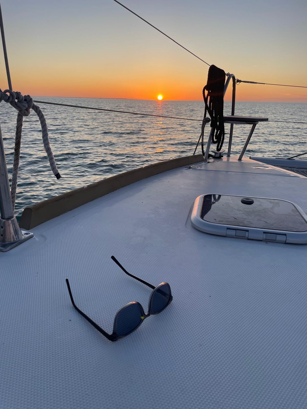 Coucher de soleil, catamaran, lunette, Ile de ré